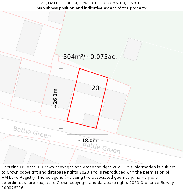 20, BATTLE GREEN, EPWORTH, DONCASTER, DN9 1JT: Plot and title map