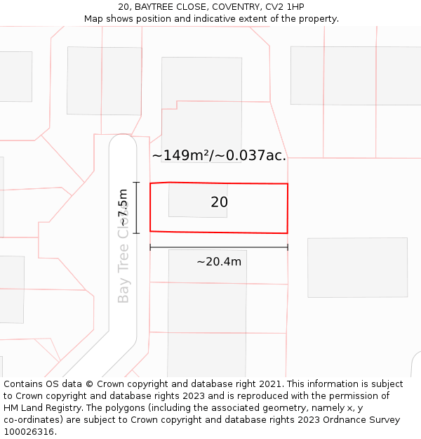 20, BAYTREE CLOSE, COVENTRY, CV2 1HP: Plot and title map