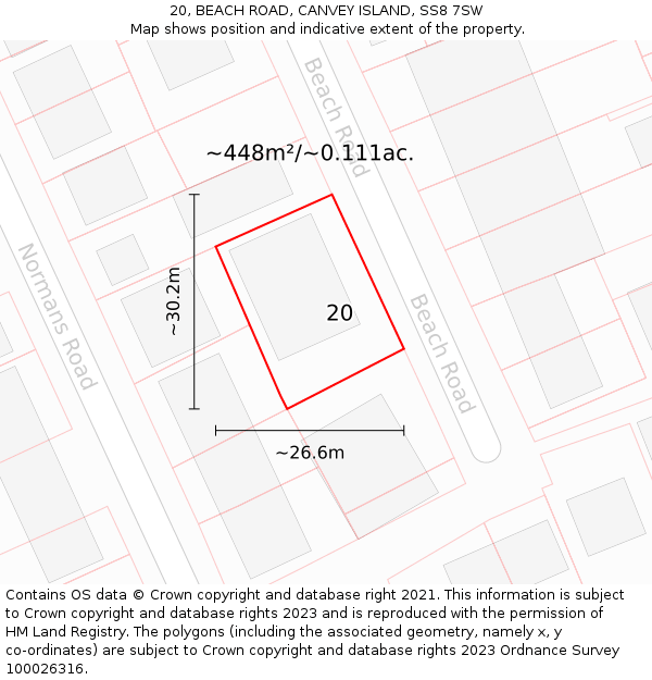 20, BEACH ROAD, CANVEY ISLAND, SS8 7SW: Plot and title map