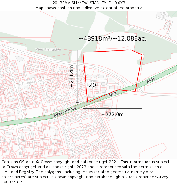 20, BEAMISH VIEW, STANLEY, DH9 0XB: Plot and title map