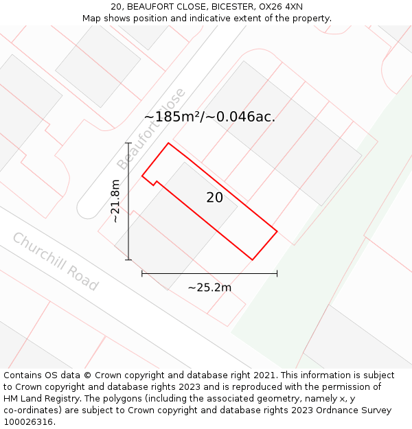 20, BEAUFORT CLOSE, BICESTER, OX26 4XN: Plot and title map