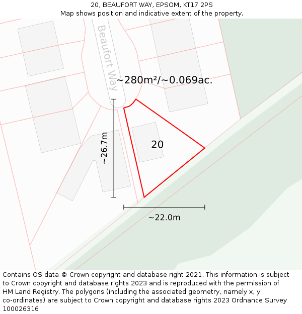 20, BEAUFORT WAY, EPSOM, KT17 2PS: Plot and title map