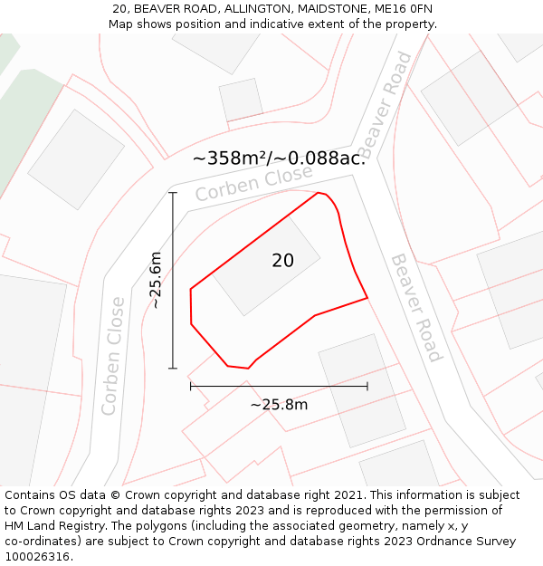 20, BEAVER ROAD, ALLINGTON, MAIDSTONE, ME16 0FN: Plot and title map