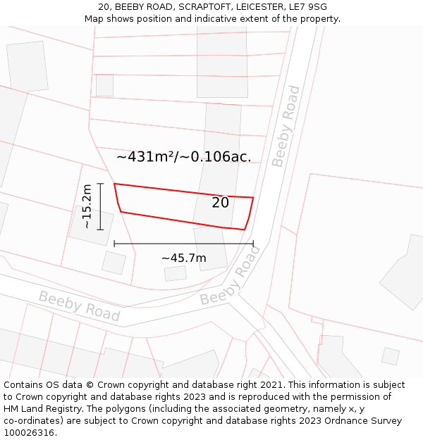 20, BEEBY ROAD, SCRAPTOFT, LEICESTER, LE7 9SG: Plot and title map