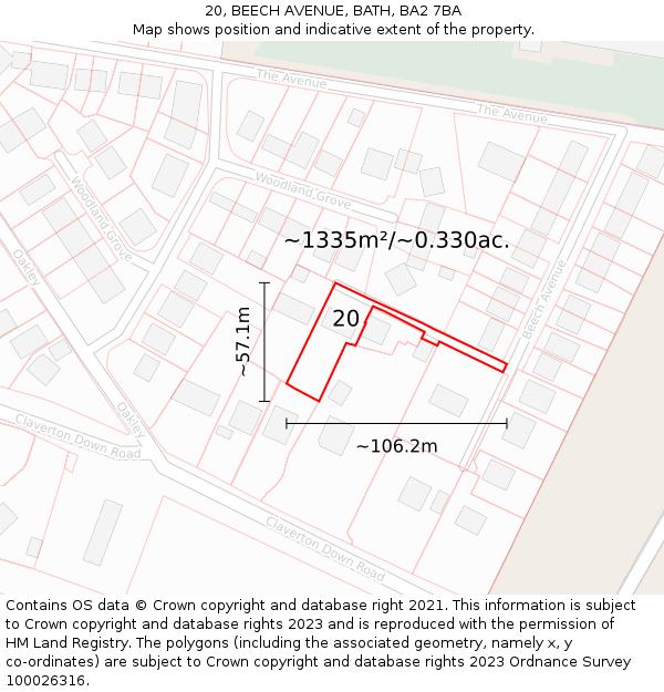 20, BEECH AVENUE, BATH, BA2 7BA: Plot and title map