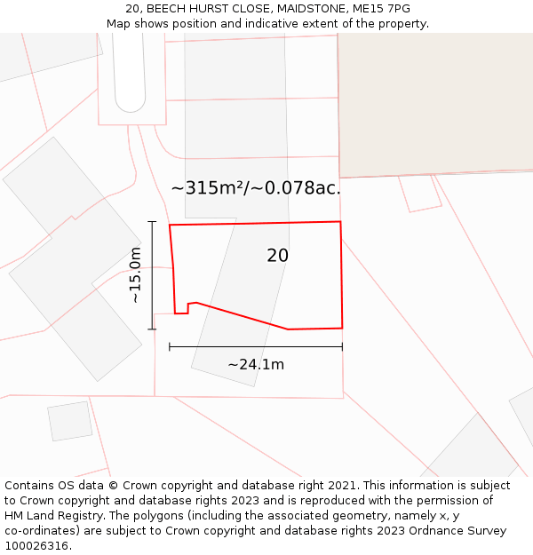 20, BEECH HURST CLOSE, MAIDSTONE, ME15 7PG: Plot and title map