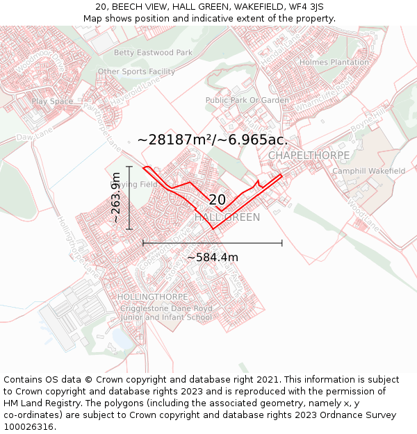 20, BEECH VIEW, HALL GREEN, WAKEFIELD, WF4 3JS: Plot and title map