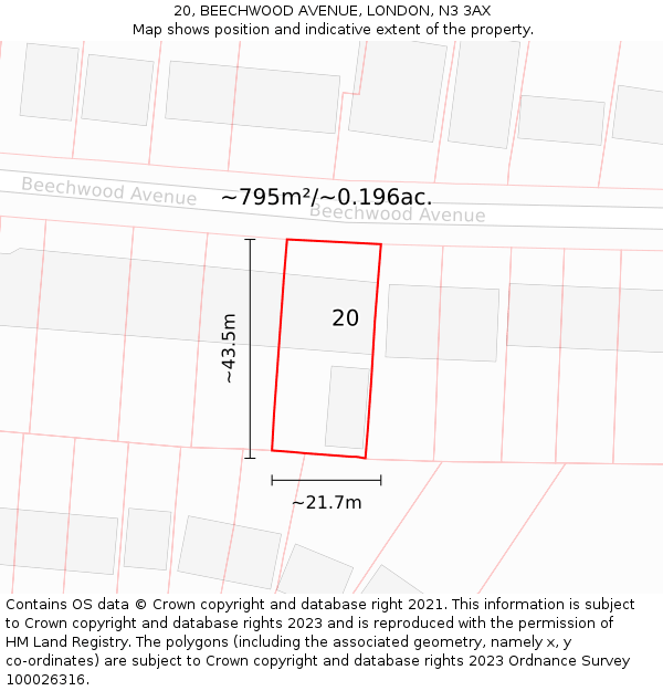 20, BEECHWOOD AVENUE, LONDON, N3 3AX: Plot and title map