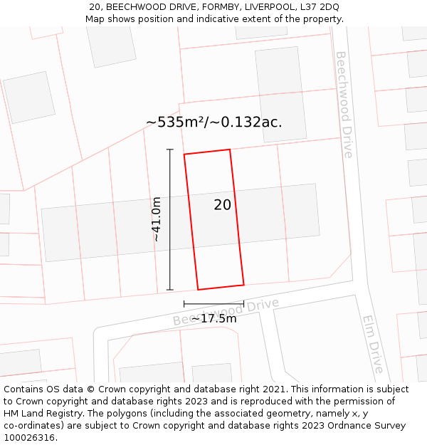 20, BEECHWOOD DRIVE, FORMBY, LIVERPOOL, L37 2DQ: Plot and title map