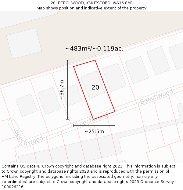 20, BEECHWOOD, KNUTSFORD, WA16 8AR: Plot and title map