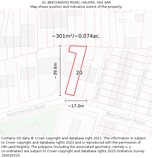 20, BEECHWOOD ROAD, HALIFAX, HX2 9AR: Plot and title map