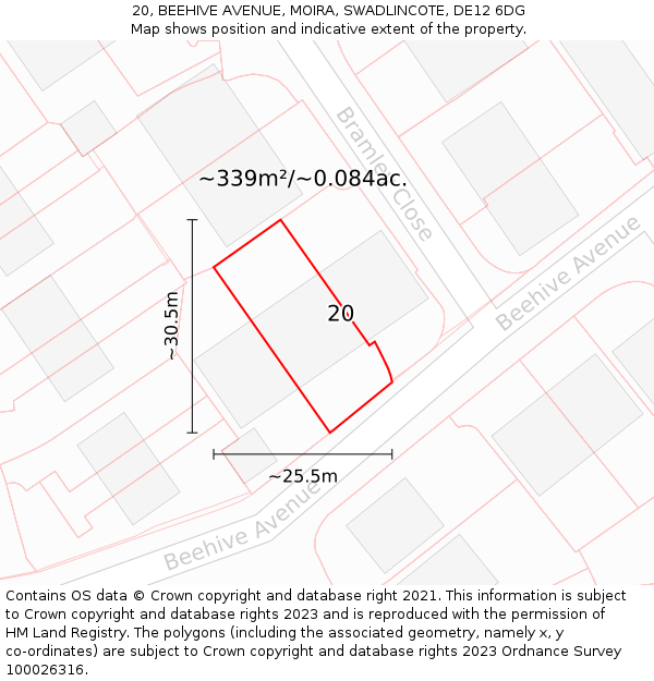 20, BEEHIVE AVENUE, MOIRA, SWADLINCOTE, DE12 6DG: Plot and title map