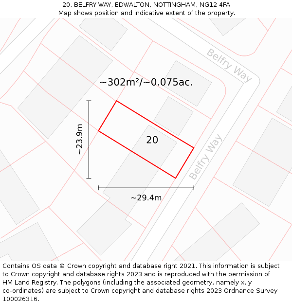 20, BELFRY WAY, EDWALTON, NOTTINGHAM, NG12 4FA: Plot and title map