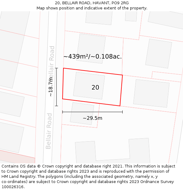 20, BELLAIR ROAD, HAVANT, PO9 2RG: Plot and title map