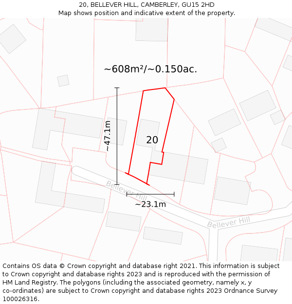 20, BELLEVER HILL, CAMBERLEY, GU15 2HD: Plot and title map