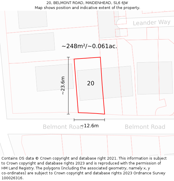 20, BELMONT ROAD, MAIDENHEAD, SL6 6JW: Plot and title map