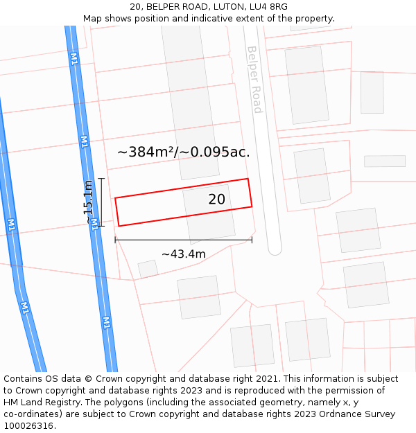 20, BELPER ROAD, LUTON, LU4 8RG: Plot and title map