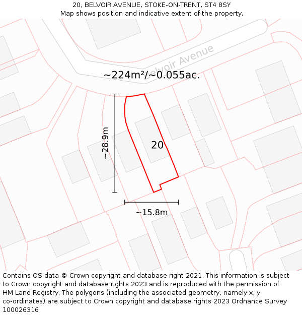 20, BELVOIR AVENUE, STOKE-ON-TRENT, ST4 8SY: Plot and title map