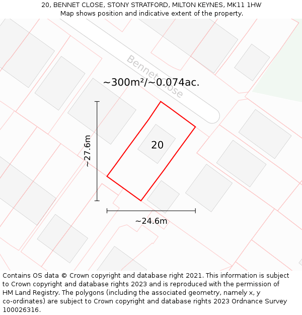 20, BENNET CLOSE, STONY STRATFORD, MILTON KEYNES, MK11 1HW: Plot and title map