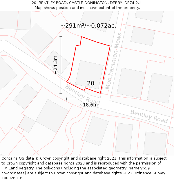 20, BENTLEY ROAD, CASTLE DONINGTON, DERBY, DE74 2UL: Plot and title map