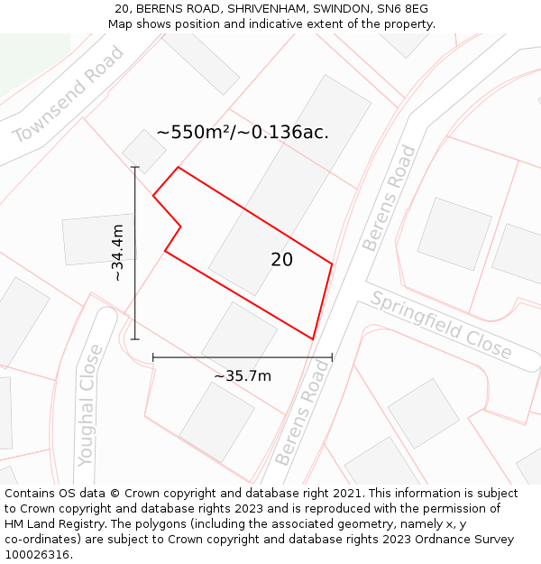 20, BERENS ROAD, SHRIVENHAM, SWINDON, SN6 8EG: Plot and title map