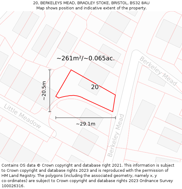 20, BERKELEYS MEAD, BRADLEY STOKE, BRISTOL, BS32 8AU: Plot and title map