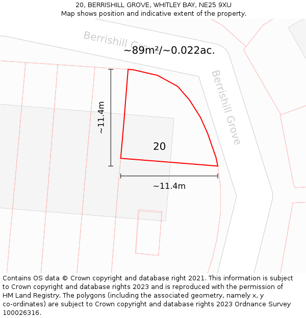 20, BERRISHILL GROVE, WHITLEY BAY, NE25 9XU: Plot and title map