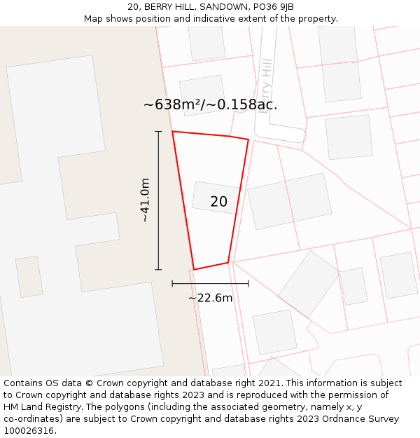 20, BERRY HILL, SANDOWN, PO36 9JB: Plot and title map