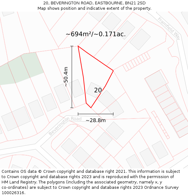 20, BEVERINGTON ROAD, EASTBOURNE, BN21 2SD: Plot and title map