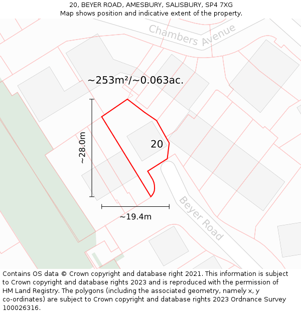 20, BEYER ROAD, AMESBURY, SALISBURY, SP4 7XG: Plot and title map