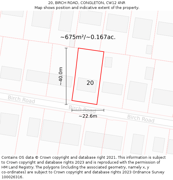 20, BIRCH ROAD, CONGLETON, CW12 4NR: Plot and title map