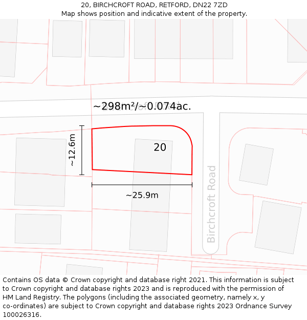 20, BIRCHCROFT ROAD, RETFORD, DN22 7ZD: Plot and title map