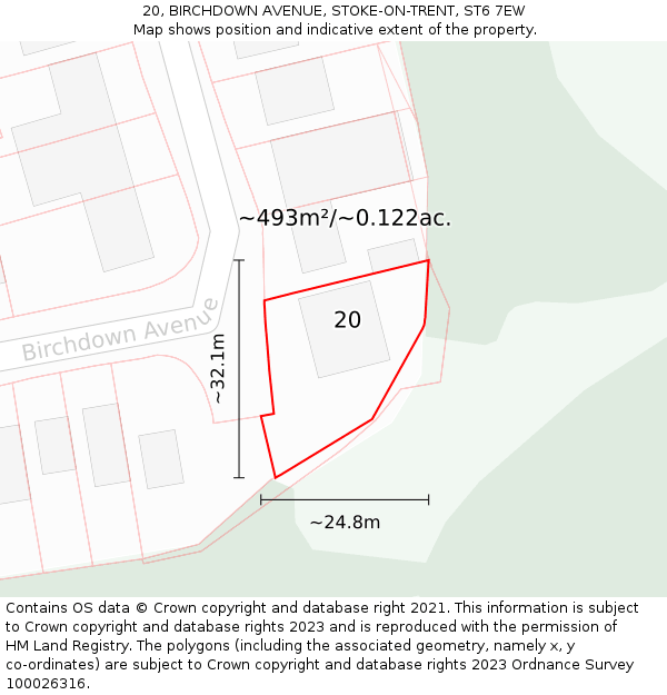 20, BIRCHDOWN AVENUE, STOKE-ON-TRENT, ST6 7EW: Plot and title map