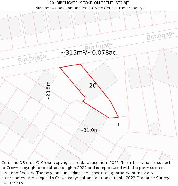 20, BIRCHGATE, STOKE-ON-TRENT, ST2 8JT: Plot and title map