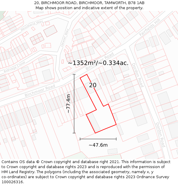 20, BIRCHMOOR ROAD, BIRCHMOOR, TAMWORTH, B78 1AB: Plot and title map