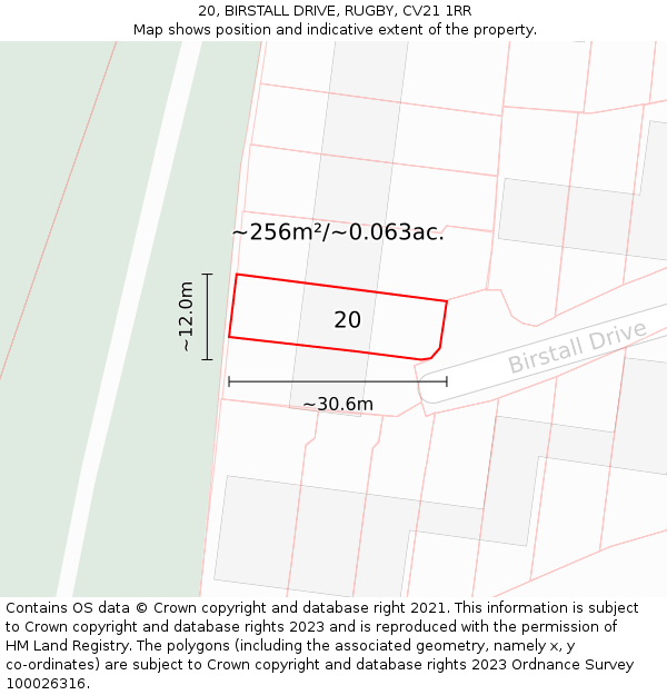 20, BIRSTALL DRIVE, RUGBY, CV21 1RR: Plot and title map