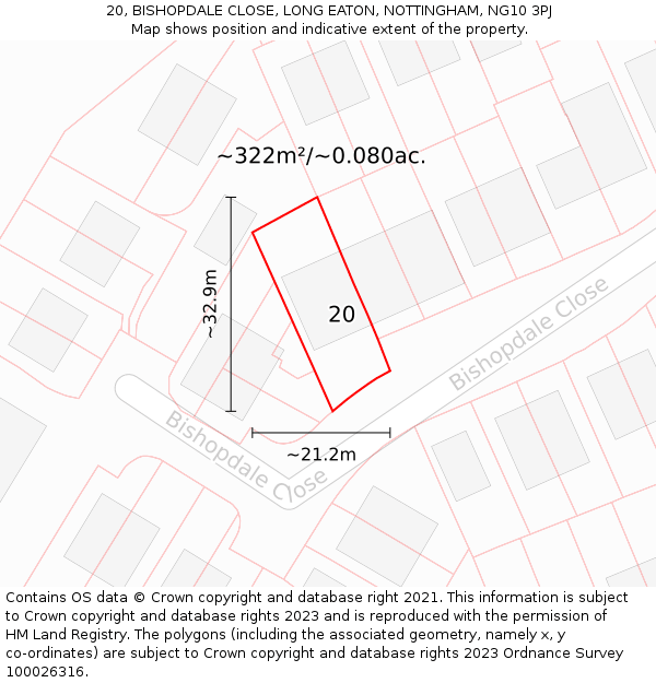 20, BISHOPDALE CLOSE, LONG EATON, NOTTINGHAM, NG10 3PJ: Plot and title map