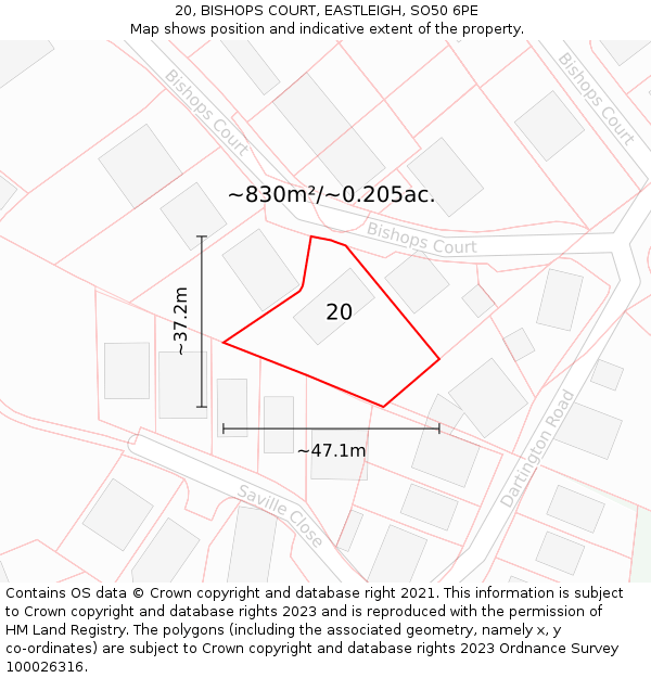 20, BISHOPS COURT, EASTLEIGH, SO50 6PE: Plot and title map