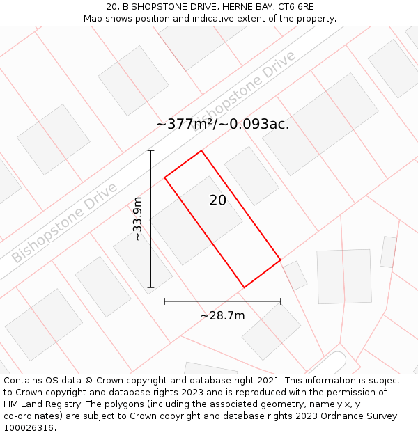 20, BISHOPSTONE DRIVE, HERNE BAY, CT6 6RE: Plot and title map