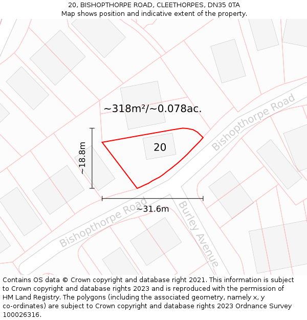 20, BISHOPTHORPE ROAD, CLEETHORPES, DN35 0TA: Plot and title map