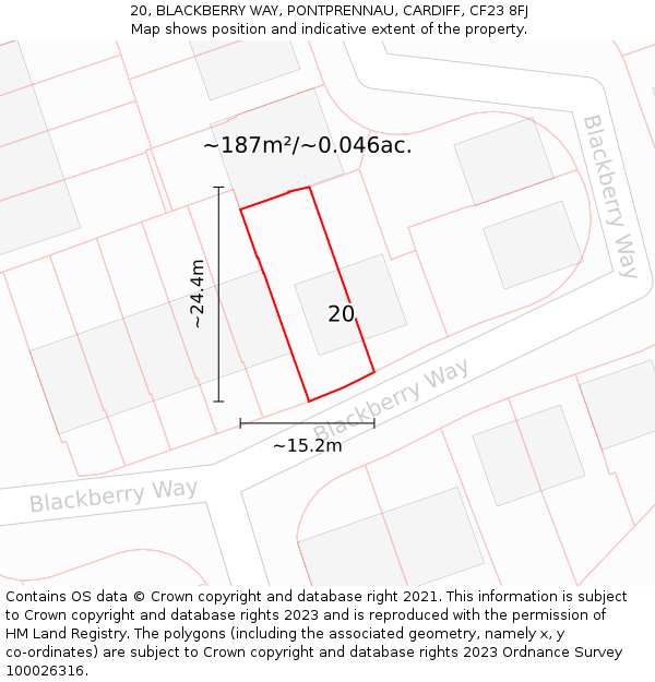 20, BLACKBERRY WAY, PONTPRENNAU, CARDIFF, CF23 8FJ: Plot and title map