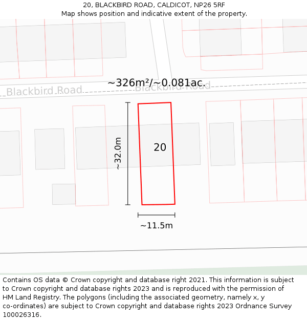 20, BLACKBIRD ROAD, CALDICOT, NP26 5RF: Plot and title map