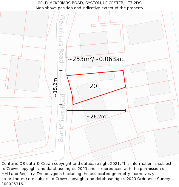 20, BLACKFRIARS ROAD, SYSTON, LEICESTER, LE7 2DS: Plot and title map