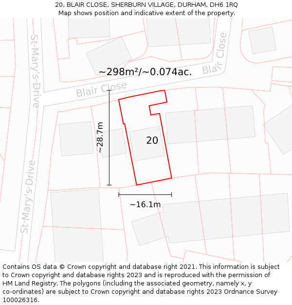 20, BLAIR CLOSE, SHERBURN VILLAGE, DURHAM, DH6 1RQ: Plot and title map