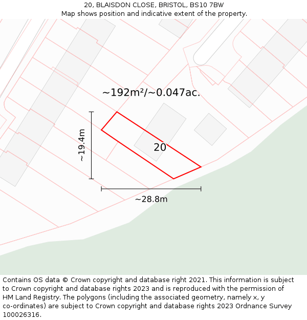 20, BLAISDON CLOSE, BRISTOL, BS10 7BW: Plot and title map