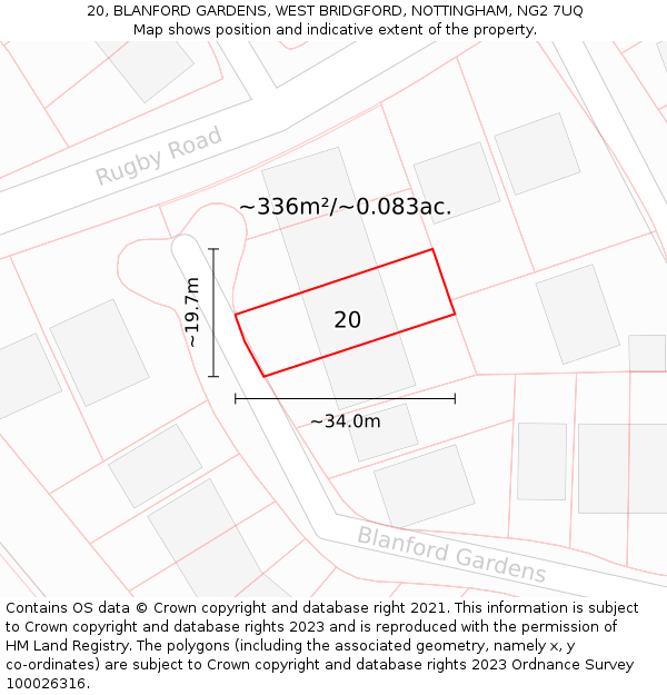 20, BLANFORD GARDENS, WEST BRIDGFORD, NOTTINGHAM, NG2 7UQ: Plot and title map