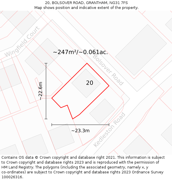 20, BOLSOVER ROAD, GRANTHAM, NG31 7FS: Plot and title map