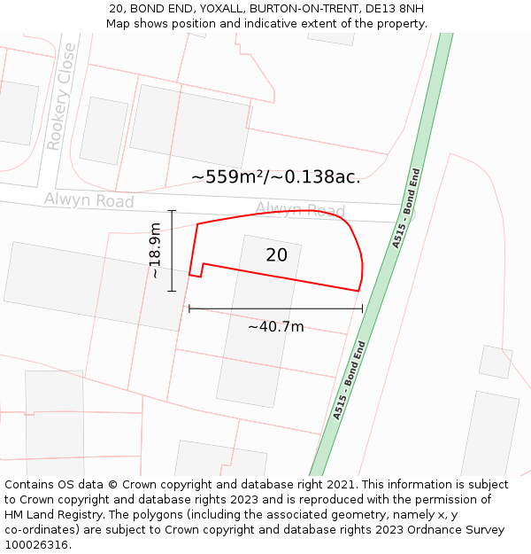 20, BOND END, YOXALL, BURTON-ON-TRENT, DE13 8NH: Plot and title map