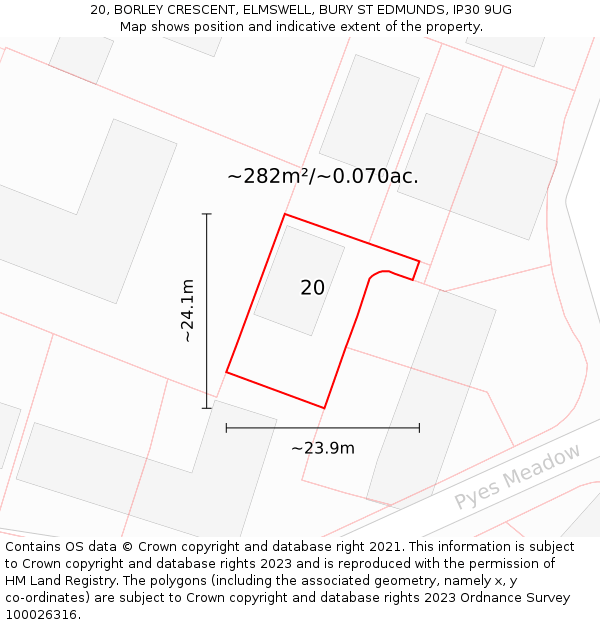 20, BORLEY CRESCENT, ELMSWELL, BURY ST EDMUNDS, IP30 9UG: Plot and title map