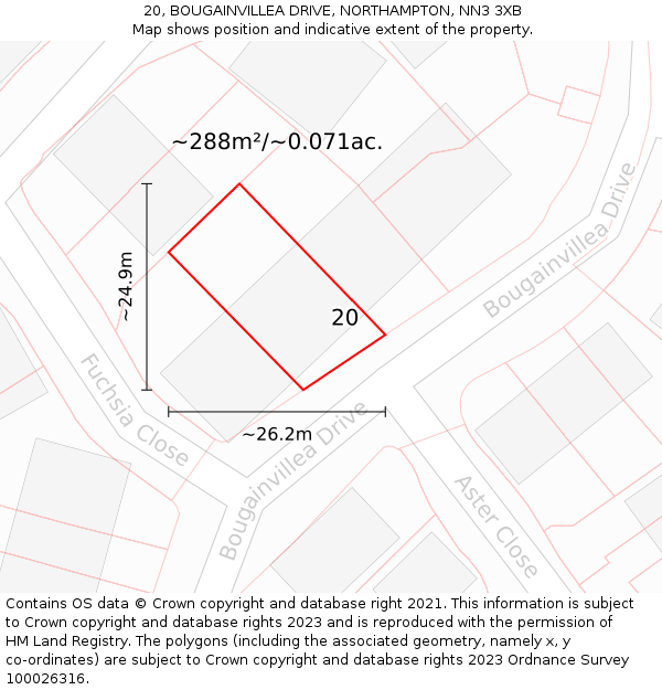 20, BOUGAINVILLEA DRIVE, NORTHAMPTON, NN3 3XB: Plot and title map